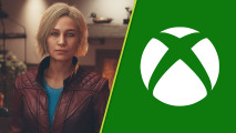Starfield Xbox mods: An image of Sarah Morgan at The Lodge in Starfield and the Xbox logo.